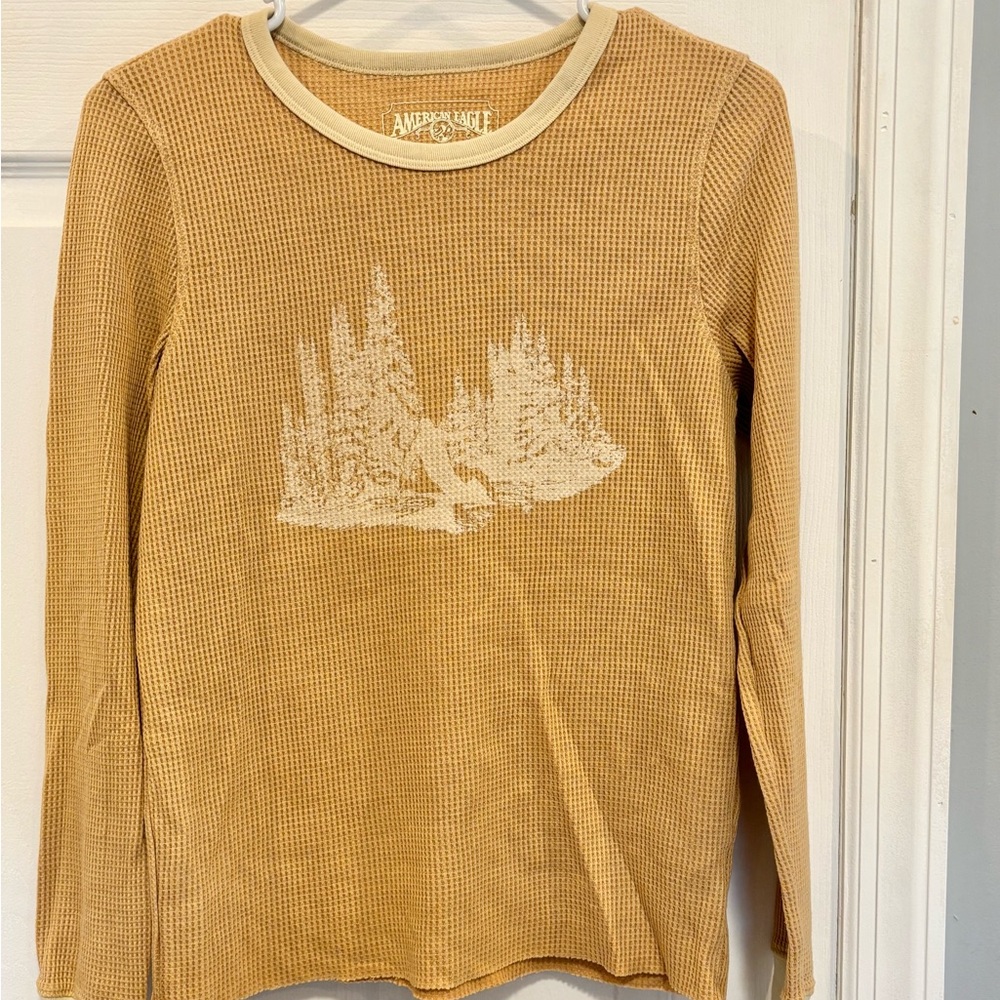 American Eagle Outfitters Beige Waffle Knit Top